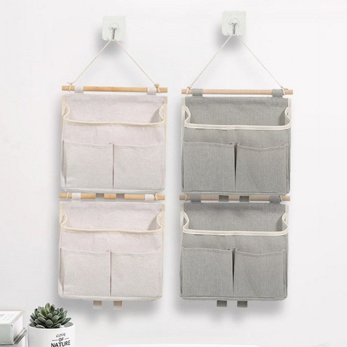 CUBBYCASE 연결 가능한 벽걸이 수납가방 침대옆 걸이형 정리함 학생 기숙사 침실용 다용도 포켓 수납함, 2개, 화이트