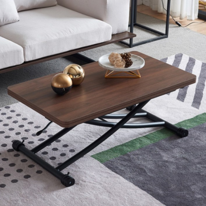 [로만가구] 트랜스폼 높이조절 거실 리프트 테이블 폴딩 확장형 접이식 식탁 원목 탁자, 티크