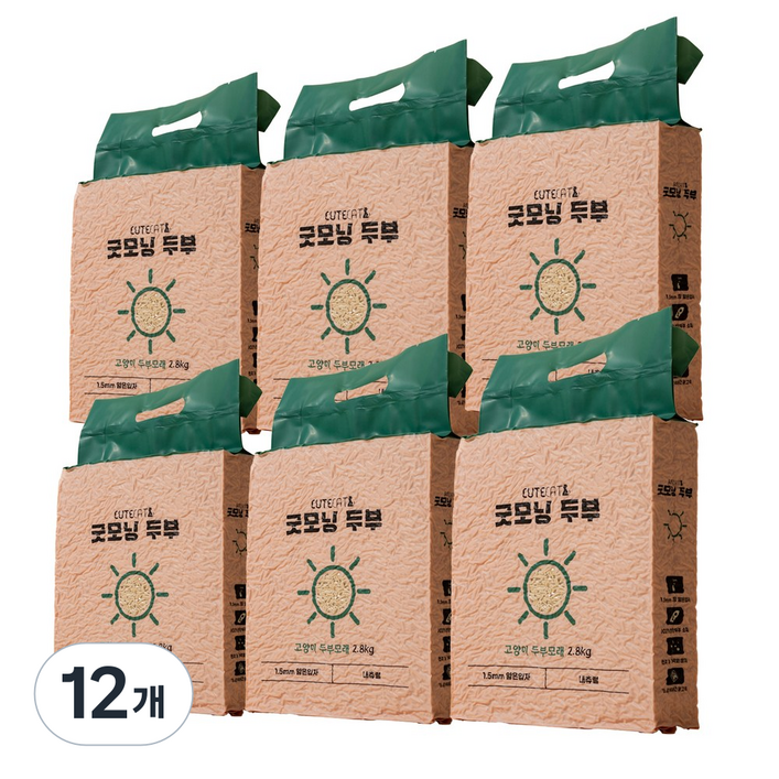 큐트캣 굿모닝두부 고양이 두부모래 나노입자 1.5mm, 2.8kg, 12개, 무향