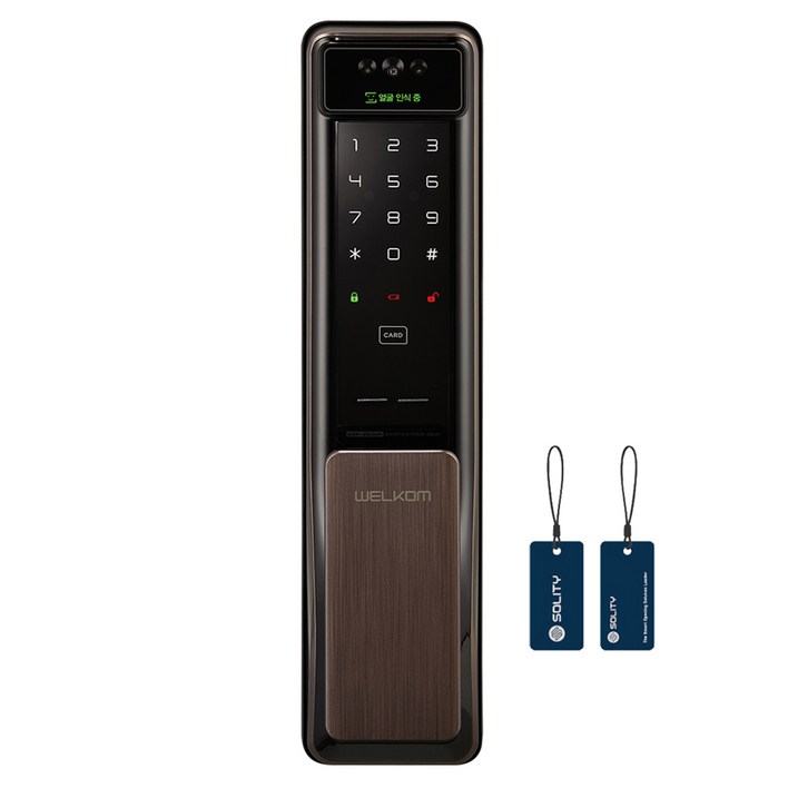 솔리티 웰콤 얼굴인식 푸시풀 디지털 손잡이 있음 도어락 WSP2900A 카드키 2p 세트