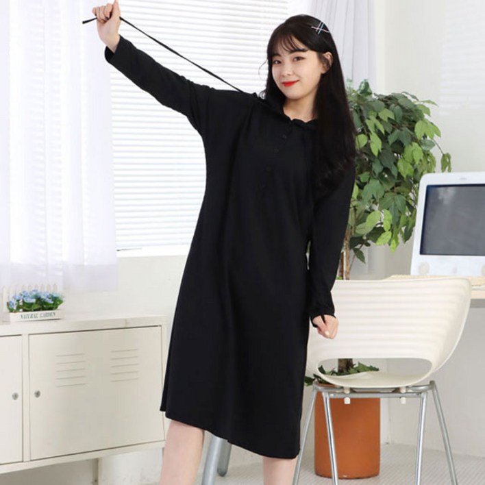 페이퍼먼츠 스트링 루즈핏 롱 후드 원피스 6910