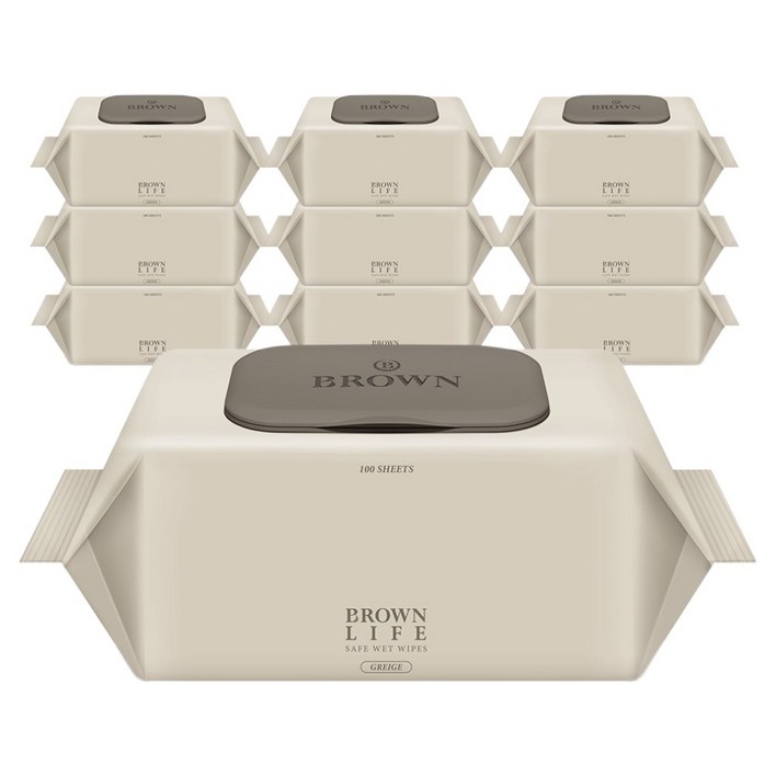 브라운라이프 그레이지 도톰한 대용량 아기물티슈 캡형, 50g, 100매, 10개