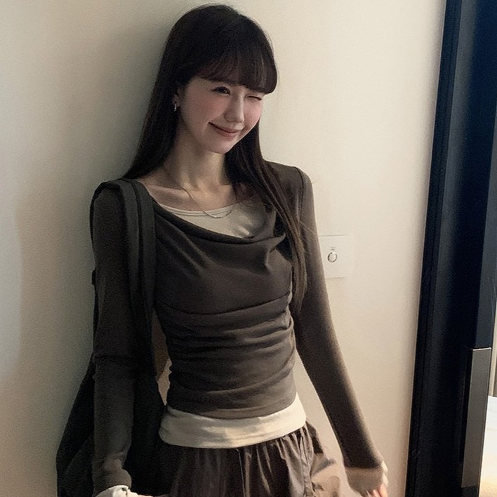 루나걸 여성용 라비모스 홀터넥 페이크 긴팔 티셔츠 L26SPT120407