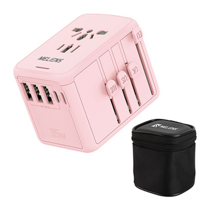 멜리언스 해외여행용 멀티 어댑터 핑크 MLOL1  전용 케이스, 1개