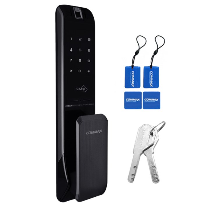 COMMAX 지문인식 푸시풀 코맥스 도어락 다크실버 비상키2개 포함 열쇠식 CDL-240P