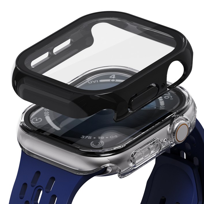 칸탐 애플워치 풀커버 케이스 2종 세트, 투명, 블랙, 1세트