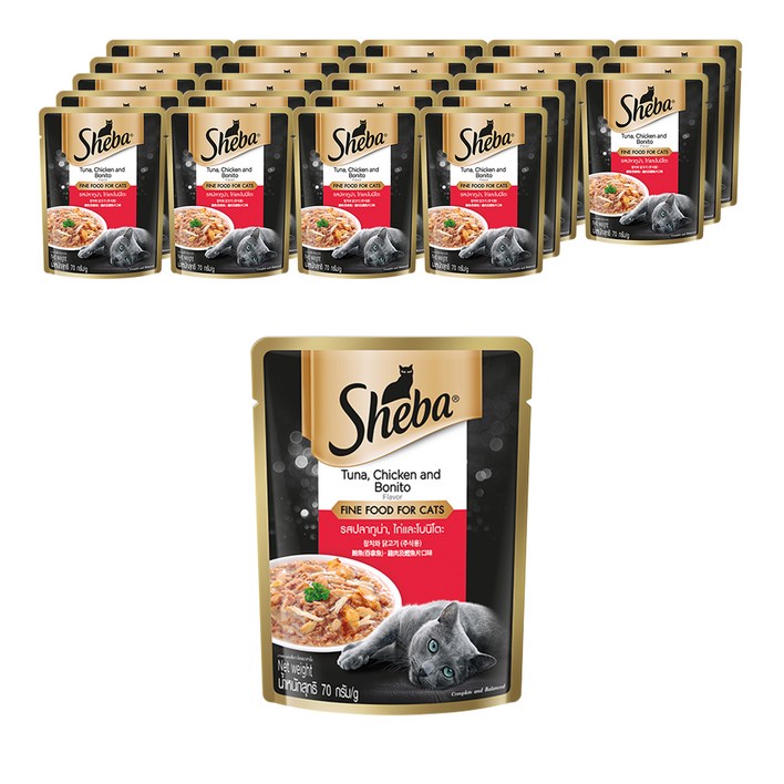 쉬바 고양이 주식 파우치, 참치와 닭고기, 70g, 24개 쉬바 고양이 주식 파우치, 참치와 닭고기, 70g, 24개