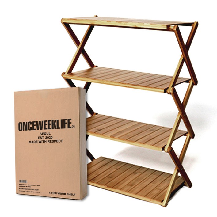 원스위크라이프 접이식 우드쉘프, 단일 색상, 4단, 1개