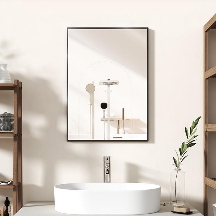 뷰티피크 사각형 화장대 강화안전유리 욕실 거울 510 x 760 mm, 블랙