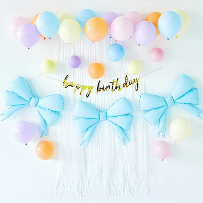파티해 생일파티 풍선 세트 B, 02 마카롱 리본 블루, 1세트