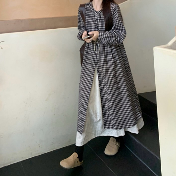 모이르벨라 여성용 린지 체크 롱 원피스