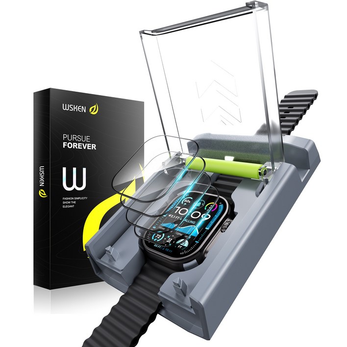 WSKEN 애플워치 울트라1/2/3 49mm 9H+강화유리 액정보호 필름 간편한 자동부착, 4개