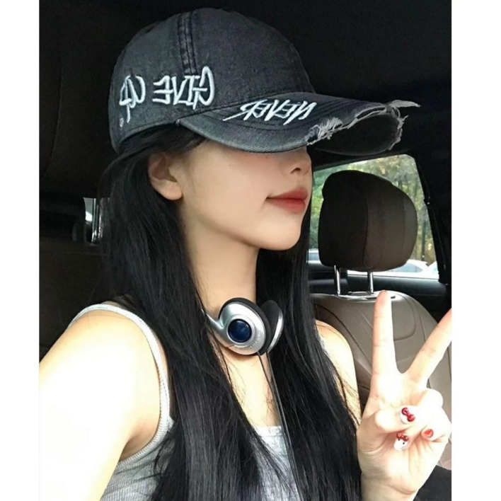 EHLIVE 아이돌 빈티지 워싱 흑청 야구모자 볼캡 모자 여성용
