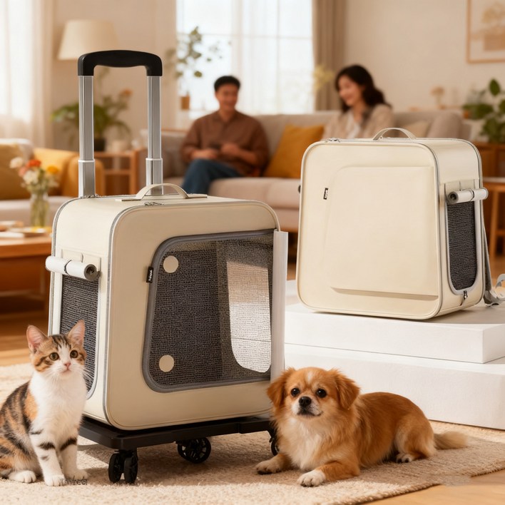 CYLIFE 반려동물 쿨링 캐리어 사면통풍 이동가방 이동장 유모차 개모차 백팩 360도 만방향 휠, 1개, 혼합색