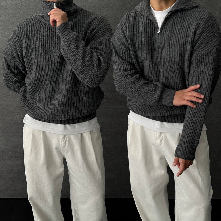 남자 여자 반집업 시밀러룩 크롭 니트 집업