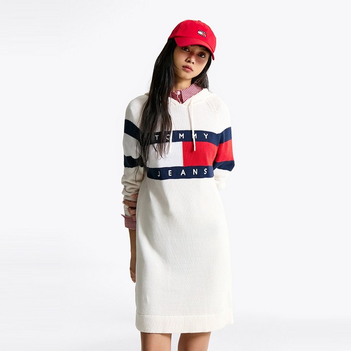 타미힐피거 플래그 후드 스웨터 드레스 (T32F0WOP14TWT1YBH)