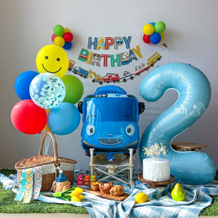 타요 생일풍선 두돌생일상 생일파티세트, 레인보우