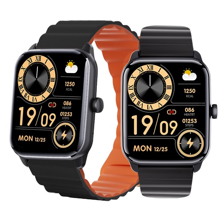 ebeiya 통화가능 스마트워치 대화면 운동측정 알림 확인 가능한, 블루투스, 4.65cm, 블랙오렌지