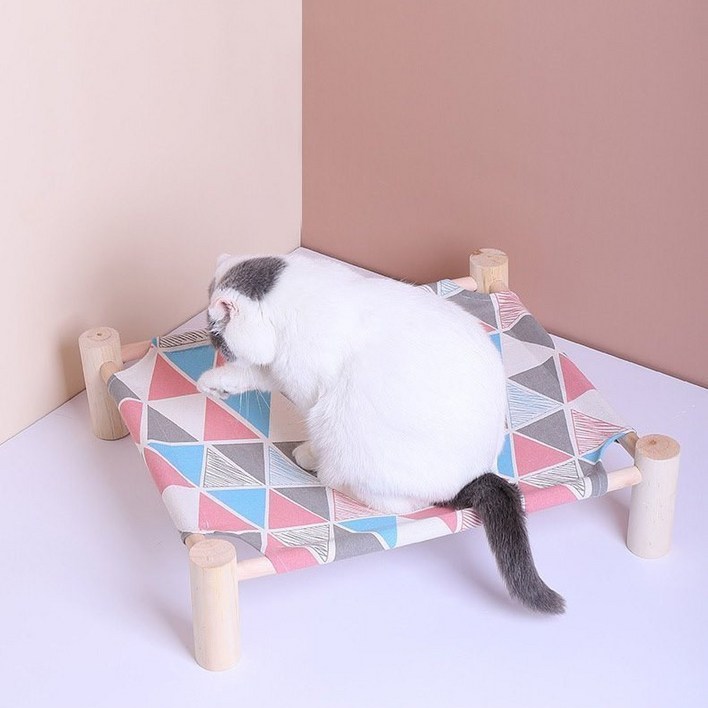 반려동물 고양이 강아지 해먹 침대 원목 이동식 쇼파 의자, 핑크블루 강아지식탁의자