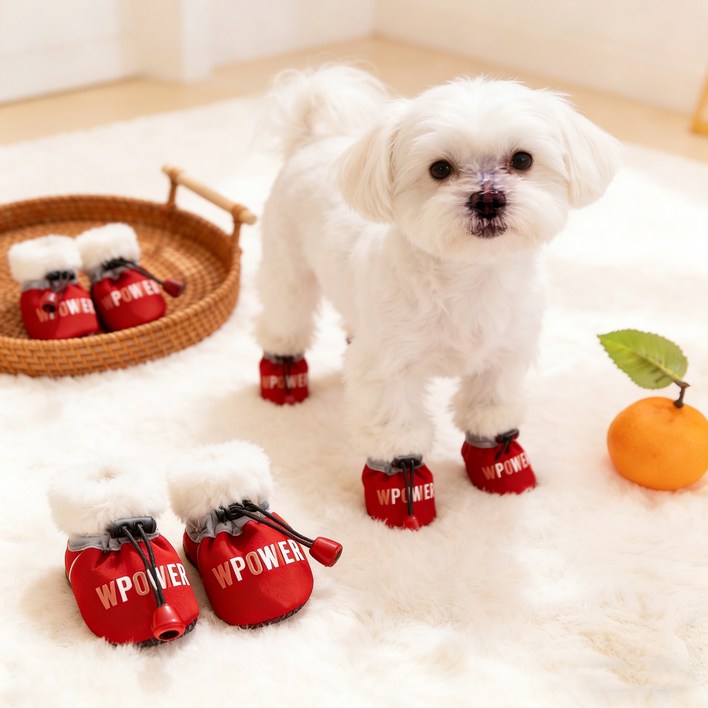 강아지 겨울 방한 눈길 부츠 부드러운 바닥 논슬립 신발 외출 방오 털 신발 애견 발보호