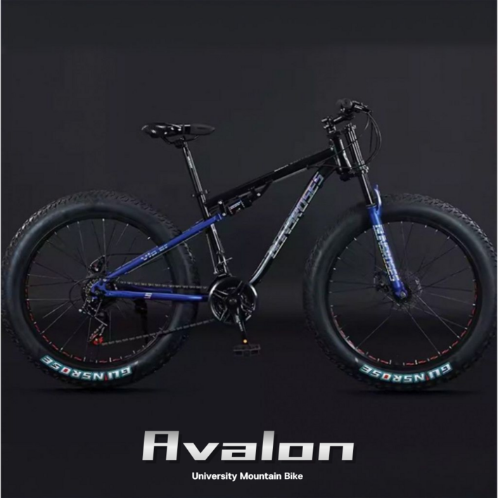 AVALON 팻바이크 풀샥 오프로드 MTB 산악자전거 고출력 광폭 타이어, 1개, 175cm, 블루블랙 26인치 스포크휠 x 7단