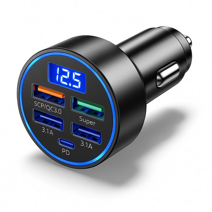 6포트 초고속 차량용 충전기 자동차 시거잭 USB 4구 + C타입 2구 (블랙)