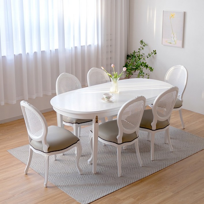 크램드 프렌치 엔틱 6인용 원목 식탁세트 아이린의자, 크램드식탁의자4