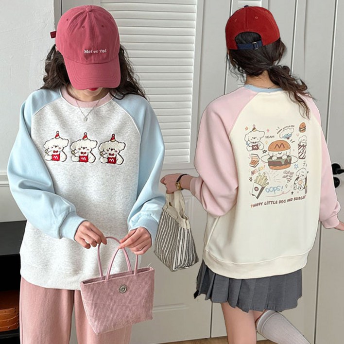 여자 강아지 맨투맨 오버핏 긴팔 티셔츠 캐릭터 라운드티 두꺼운 긴팔티 봄가을 데일리 여자 강아지 맨투맨 오버핏 긴팔 티셔츠 캐릭터 라운드티 두꺼운 긴팔티 봄가을 데일리