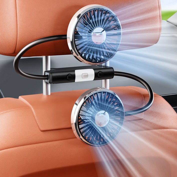 CABULE 차량용 듀얼 헤드 뒷좌석 전용 미니 선풍기, 01.블랙