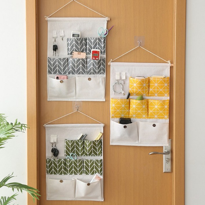 리빙퓨어 벽걸이 7단 패턴 포켓걸이 수납함, 그레이, 1개