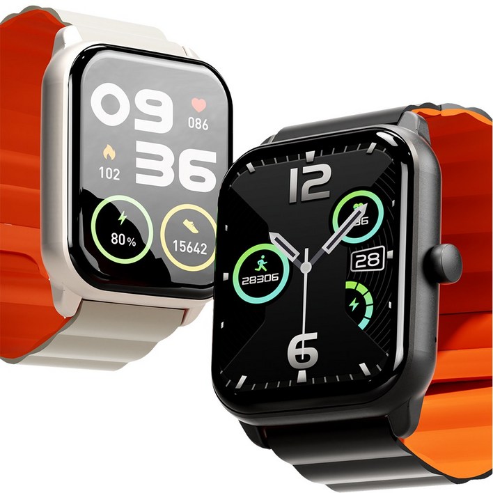 ebeiya 통화가능 스마트워치 대화면 운동측정 알림 확인 가능한, 블루투스, 4.65cm, 베이지+오렌지