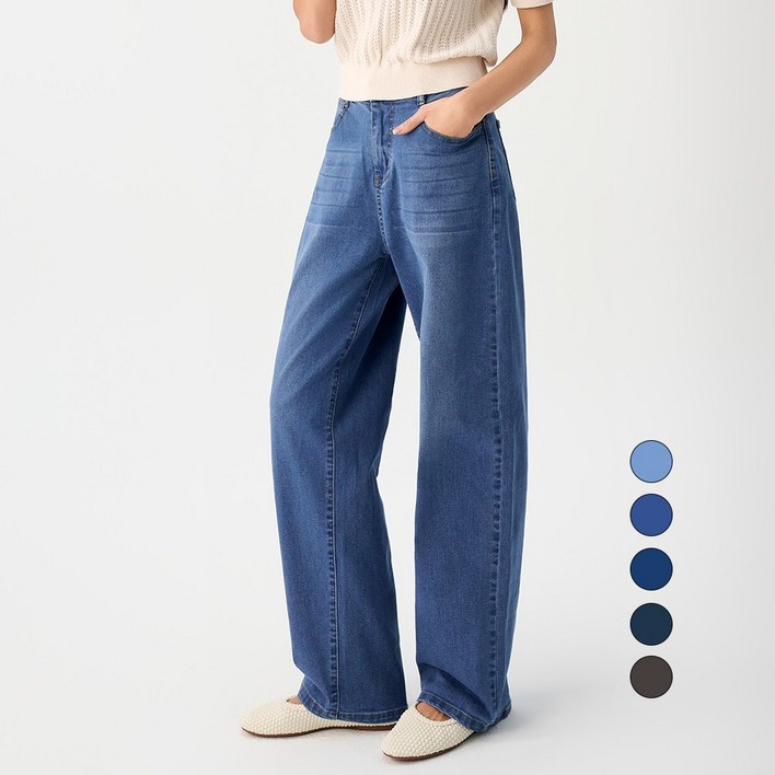 엘블로썸 여성 숏,기본,롱 스판 리얼 와이드 허리편한 히든밴드 청바지