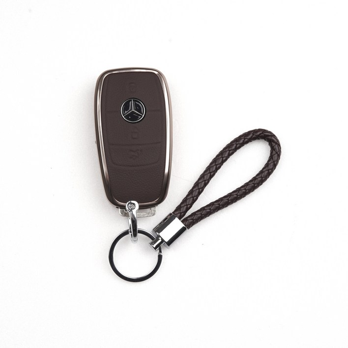 옳다스토어 벤츠 신형 가죽 메탈 키케이스, 브라운