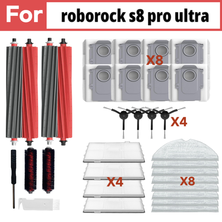 [호환] 로보락 S8 Pro ULTRA 소모품 필터 메인브러쉬 물걸레 세척브러쉬 사이드브러쉬 먼지봉투, 1개, 30pcs
