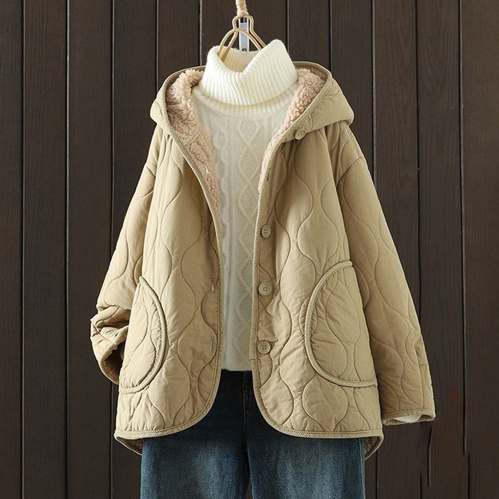 ORZQU 가을 겨울 여성 기모 패션 캐주얼 숏 루즈핏 후드 패딩 점퍼