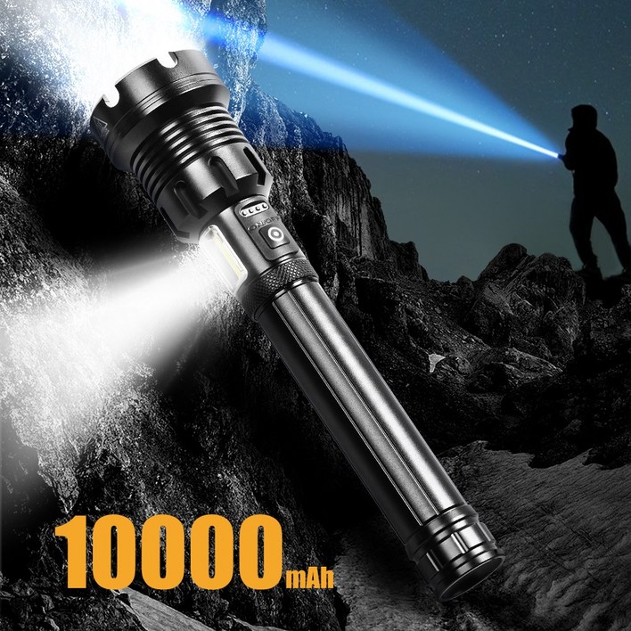 EVOKME XHP160.2 손전등 LED 후레쉬 줌 써치라이트 충전식 휴대용 초걍력 고휘도 26650 10000mAh,블랙