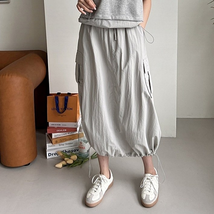 달달몽실 바스락 카고 아노락 스커트 밴딩 롱 치마