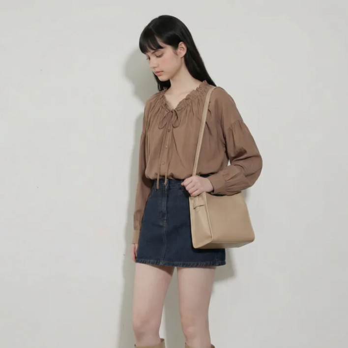 여성 러블리 브이넥 셔링 블라우스 빅사이즈 오버핏 박시핏 셔츠 남방 하객룩 출근룩