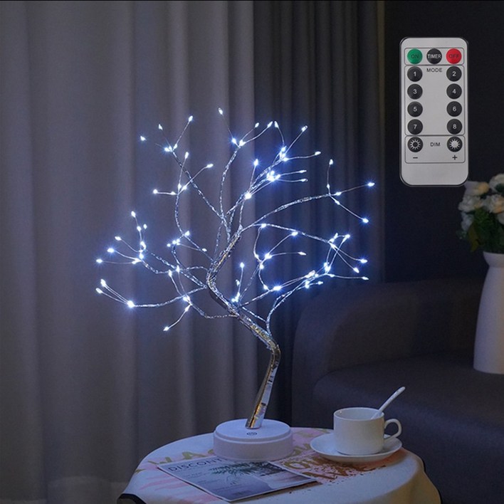 위케아 108구 자작나무 미니트리 인테리어스탠드 무드등, 은빛