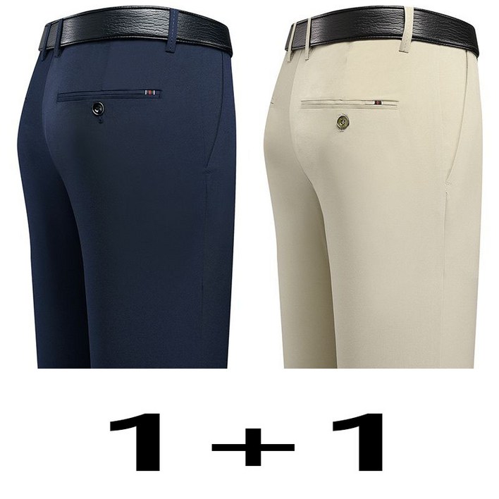 1+1 중년 남성 정장 팬츠 루즈핏 봄 여름 오피스룩 바지 캐주얼 남자 스판 링클프리 바지 WXY