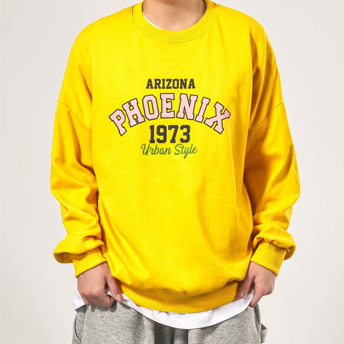 66inch 남녀공용 레터링 오버핏 프린팅 포닉스 긴팔 맨투맨 티셔츠