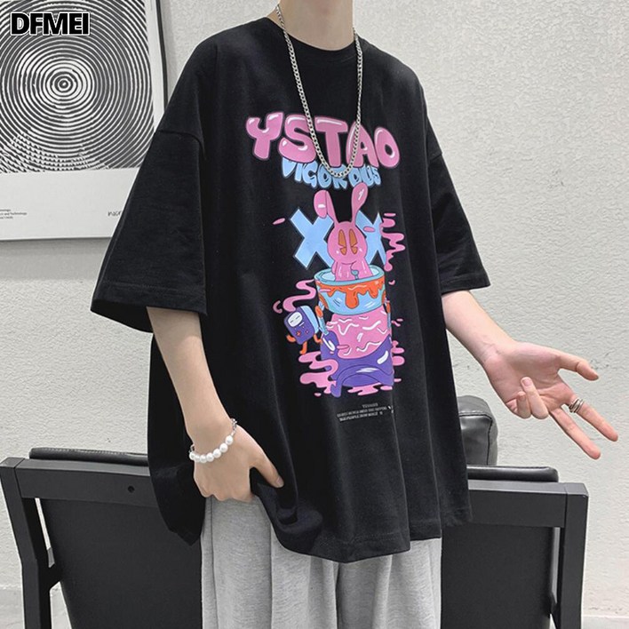 DFMEI 페인팅 그래피티 반팔 티셔츠 남반팔 상의 DFMEI 페인팅 그래피티 반팔 티셔츠 남반팔 상의