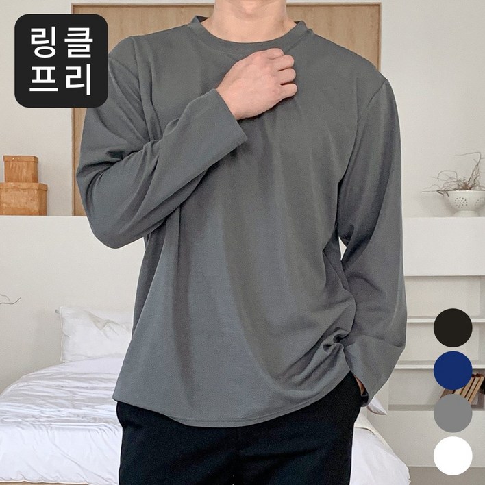 핏노블 남자 오버핏 긴팔티 링클프리 긴팔 티셔츠