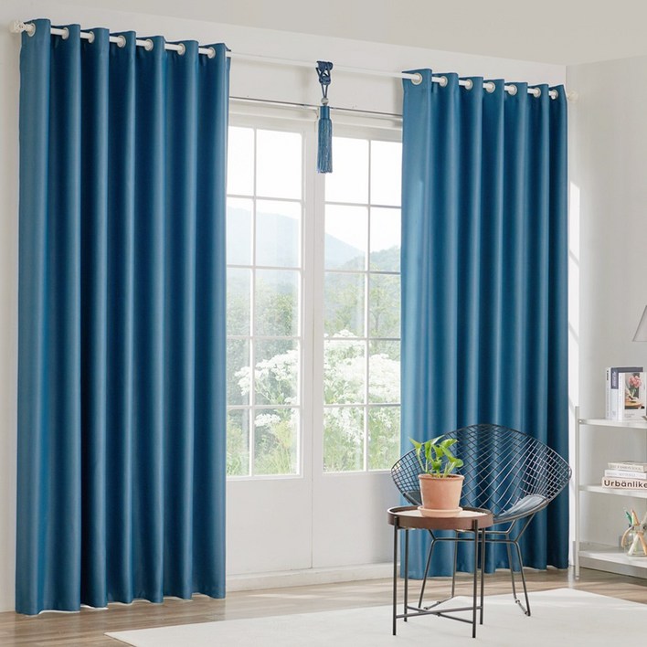 비츠 아일렛형 원톤 3중직 암막커튼+커튼봉 세트