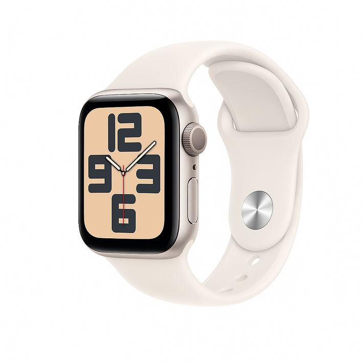Apple Watch SE(2세대)(GPS+,40mm) - 흰색 스포츠 밴드가 있는 스타라이트 알루미늄 케이스, S/M(갱신)