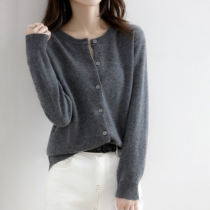 앤코 니트가디건 라운드넥 부드러운 여성가디건