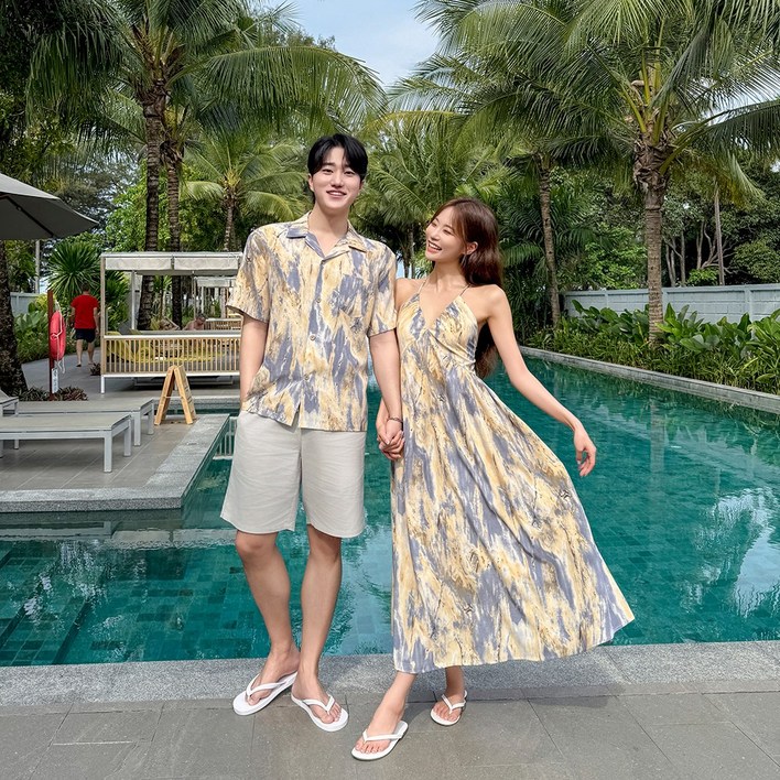 4477 코타키나발루 일몰 광채 휴양지 커플룩 신혼여행 여름 바캉스 허니문 하와이안 시밀러룩 세트 휴가 여행용