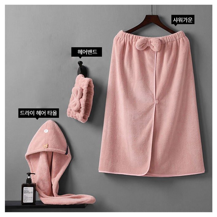 콜콜러브 타올 샤워 가운헤어밴드드라이 헤어 타올 세트 착용형 목욕타올 호텔 감성 랩형 타월 원피스