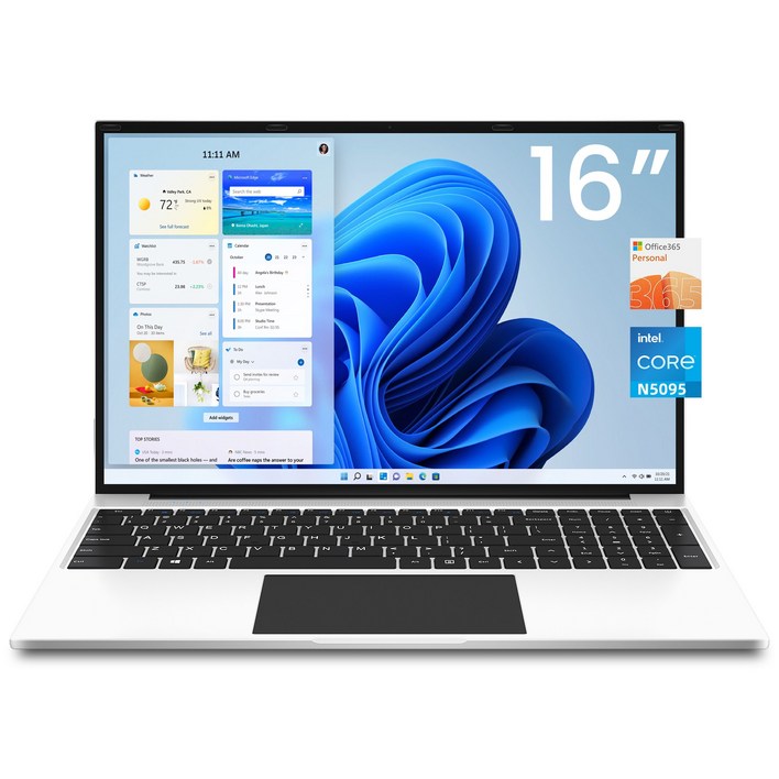 JUMPER 2025 노트북 16인치 화면 대형 office 365 셀러론 N5095  512GB SSD+128GB eMMc 16GB RAM사무용 WIN11 home