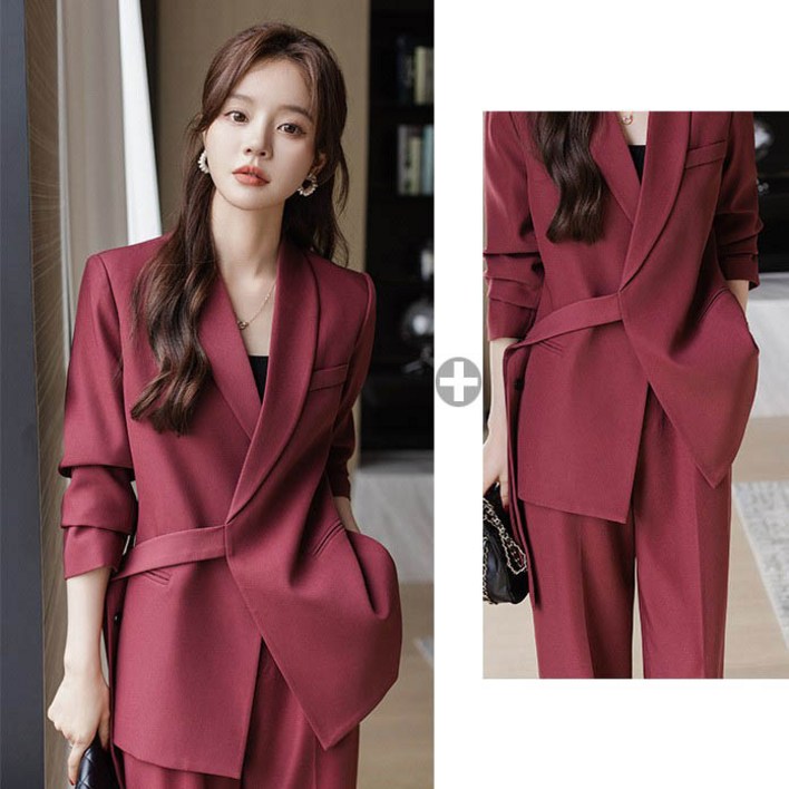 여성 오피스 정장세트 와이드팬츠 투피스 벨트 포인트 정장자켓 하객룩 출근룩 면접 캐주얼 셋업 수트